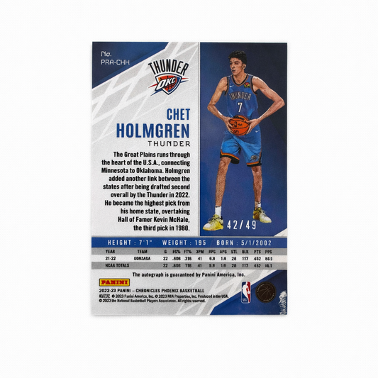 PANINI - Prizm Rookie Chet Holmgren RC 42/49 Okc Thunder 2022-2023