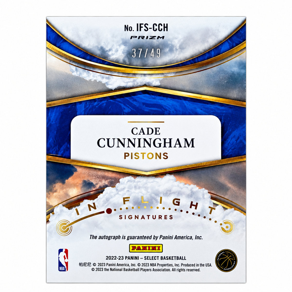 PANINI – Autographe Cade Cunningham /49 Prizm 2022-2023