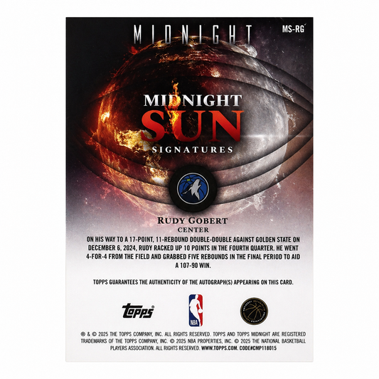 TOPPS – Carte Auto Rudy Gobert “Midnight Sun Signatures” 2025