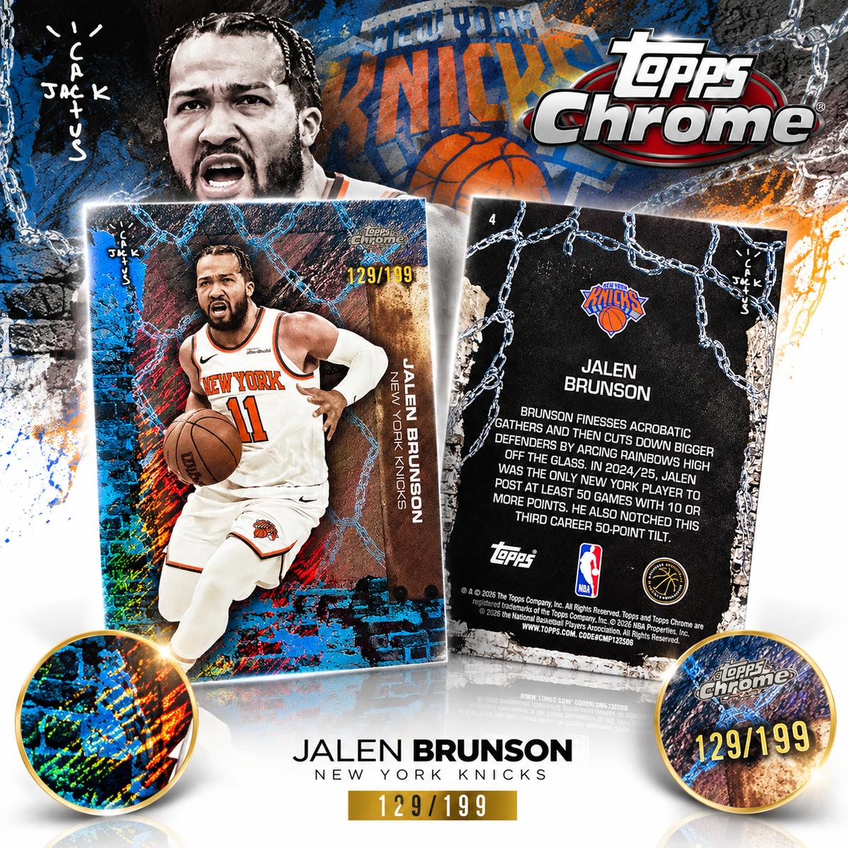 TOPPS - Carte Jalen Brunson New York Knicks – Chrome Cactus Jack – Numérotée /199