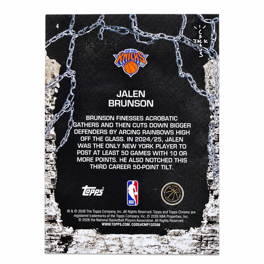TOPPS - Carte Jalen Brunson New York Knicks – Chrome Cactus Jack – Numérotée /199