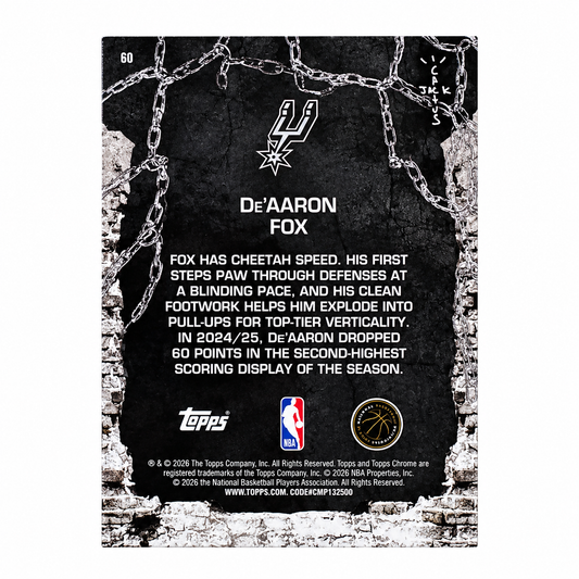 TOPPS - Carte De’Aaron Fox /50 – Cactus Jack 2025-26 – San Antonio Spurs