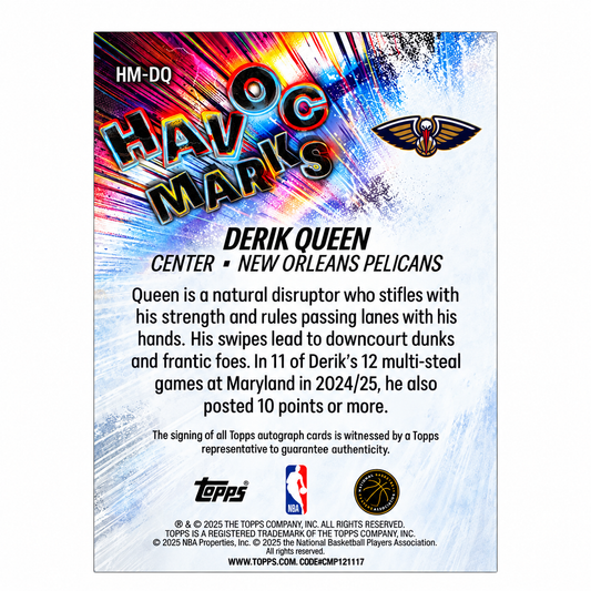 TOPPS - Auto ROOKIE Derik Queen RC New Orleans Pelicans 2025