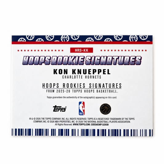TOPPS – Carte Kon Knueppel Auto – NBA Hoops Rookie 2025-26 – Charlotte Hornets