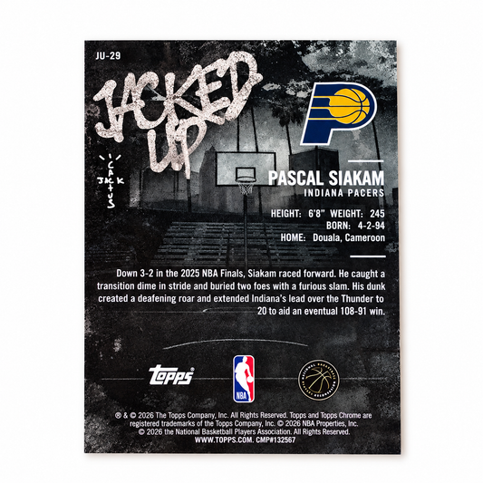TOPPS – Carte Pascal Siakam Jacked Up /10 – Cactus Jack 2025-26 – Indiana Pacers