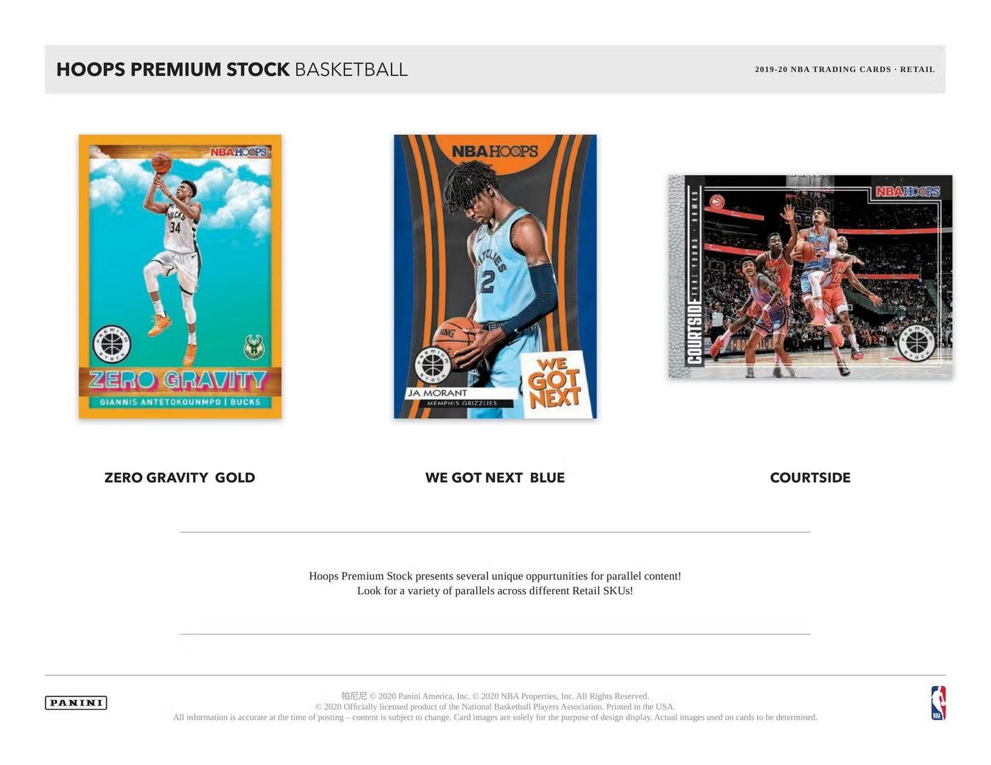 PANINI - 2019/20 Hoops Premium Stock Basketball Blaster Box (8 Packs)