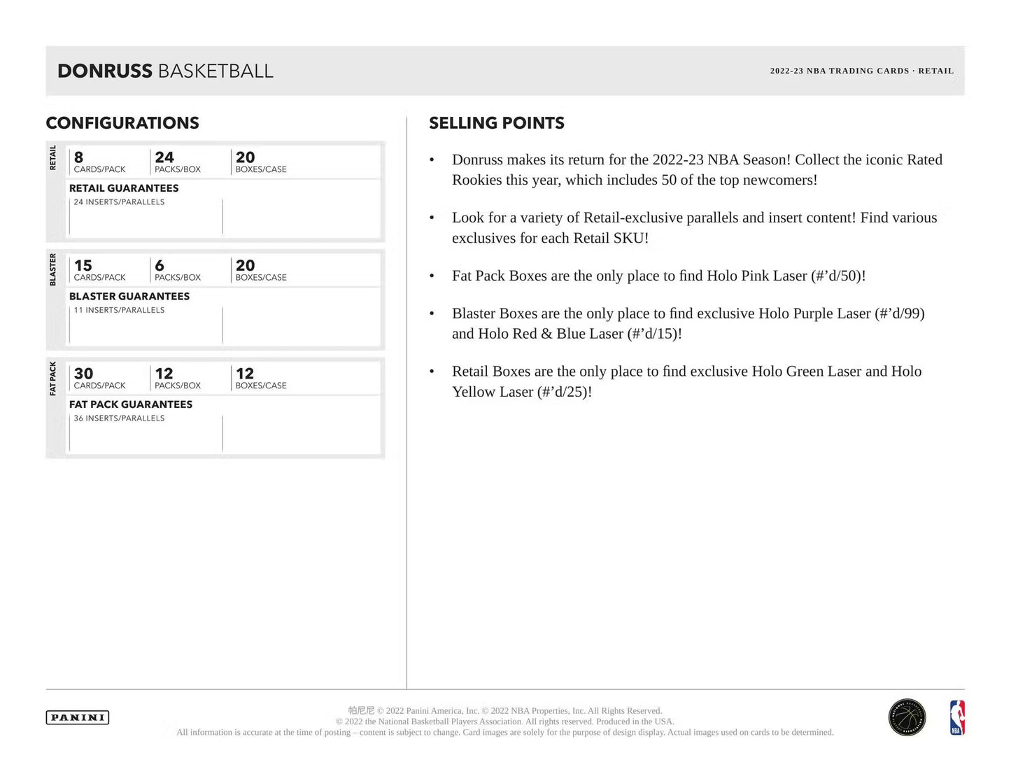 PANINI - Donruss Basketball 2022/23 – Boîte Blaster 6 Packs Cartes NBA
