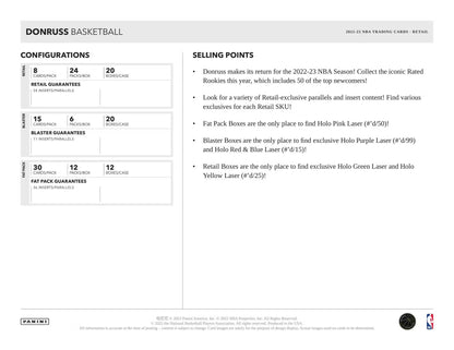 PANINI - Donruss Basketball 2022/23 – Boîte Blaster 6 Packs Cartes NBA