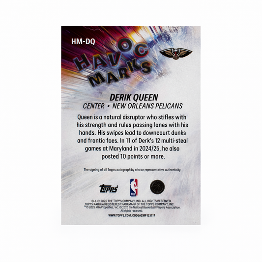 TOPPS - Auto ROOKIE Derik Queen RC New Orleans Pelicans 2025