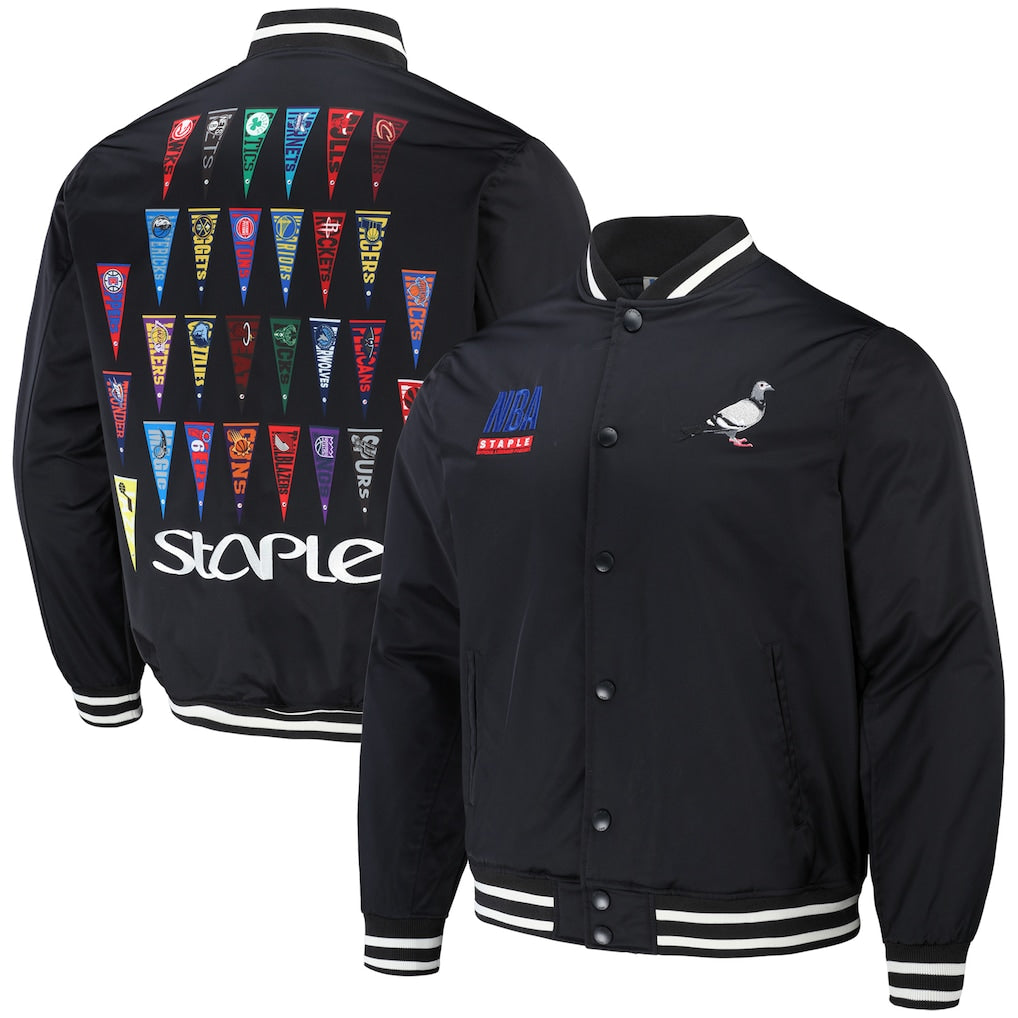STAPLE - Veste NBA x Staple All Teams Pennant Woven Full-Snap Noire Taille XL