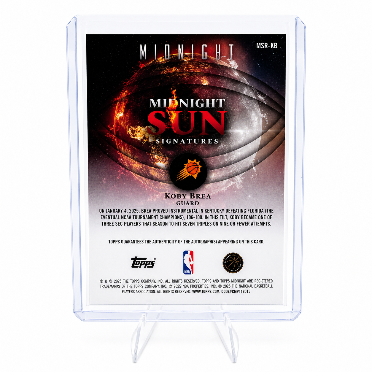 TOPPS- Carte Auto Koby Brea RC /75 – Midnight 2025 Phoenix Suns Rookie