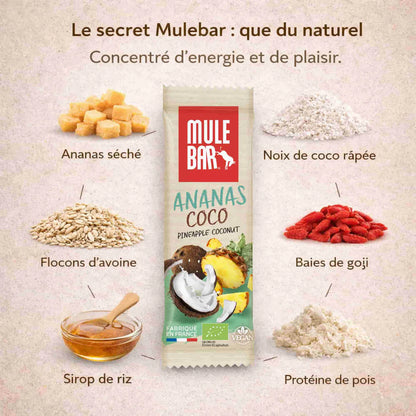 MULEBAR – Barre Énergétique Bio & Vegan 40g Ananas Coco & Baies de Goji