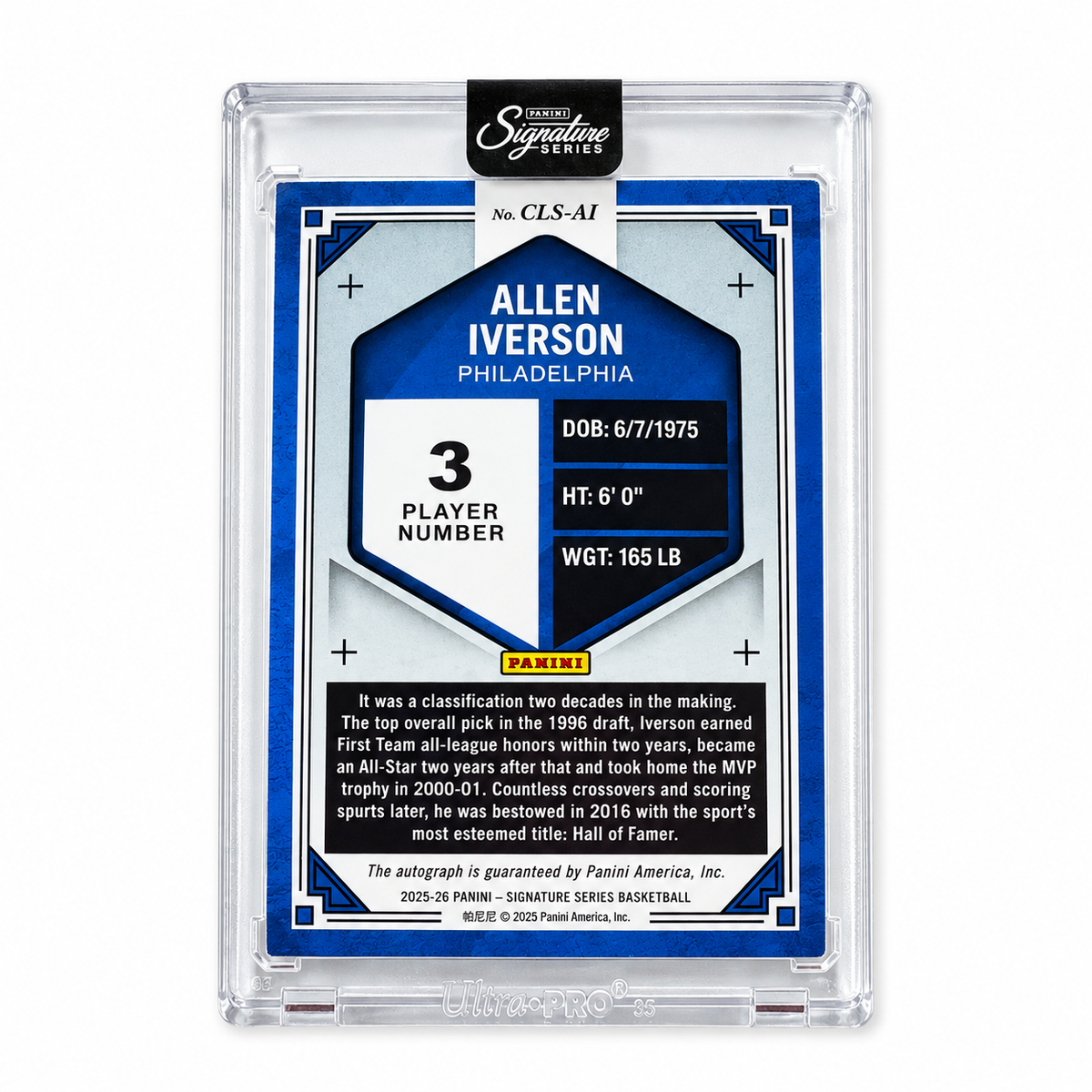 PANINI – Auto Allen Iverson Auto Blue /25 – Signature Series 2025-26 – Philadelphia 76ers