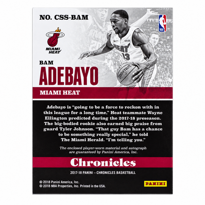 PANINI - Auto Patch Bam Adebayo Rookie /99 – Miami Heat