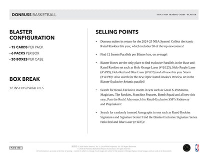 PANINI Donruss Basketball 2024/25 – Blaster Pack (15 Cartes)