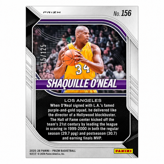 PANINI - Carte Shaquille O’Neal Pink Pulsar /125 – Prizm 2025-26 – Los Angeles Lakers