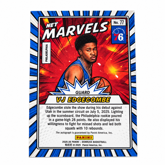PANINI – Auto V.J. Edgecombe Rookie /75 – Net Marvels 2025-26 – Philadelphia 76ers