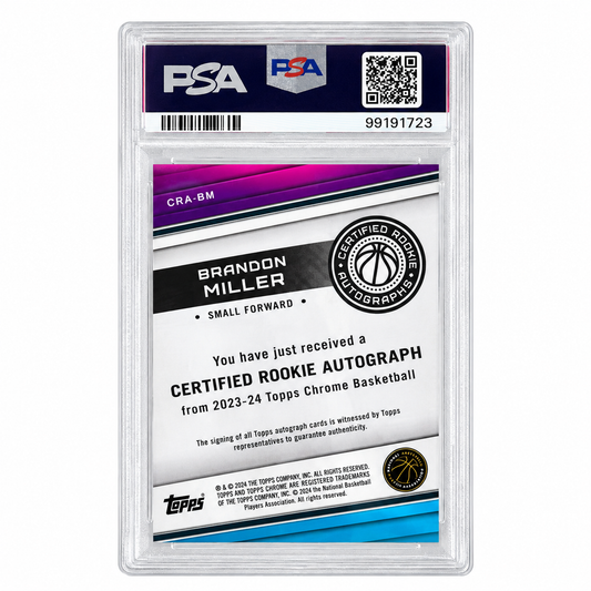 TOPPS - Carte Brandon Miller RC Auto Geometric Purple – 2023-24 – PSA 9