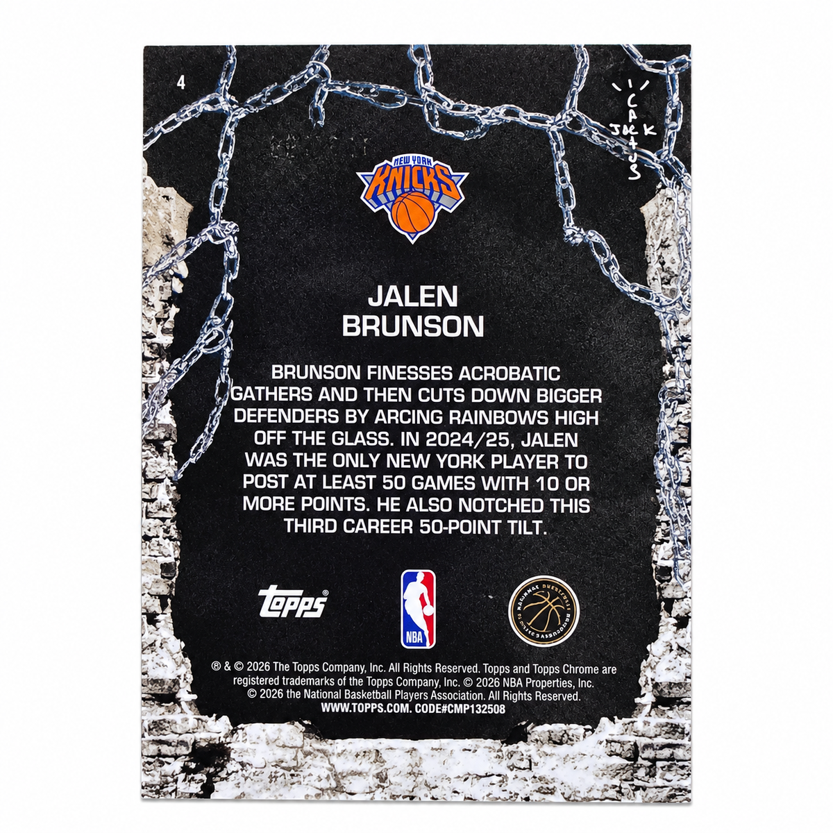TOPPS - Carte Jalen Brunson New York Knicks – Chrome Cactus Jack – Numérotée /199