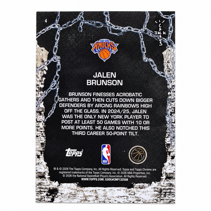 TOPPS - Carte Jalen Brunson New York Knicks – Chrome Cactus Jack – Numérotée /199