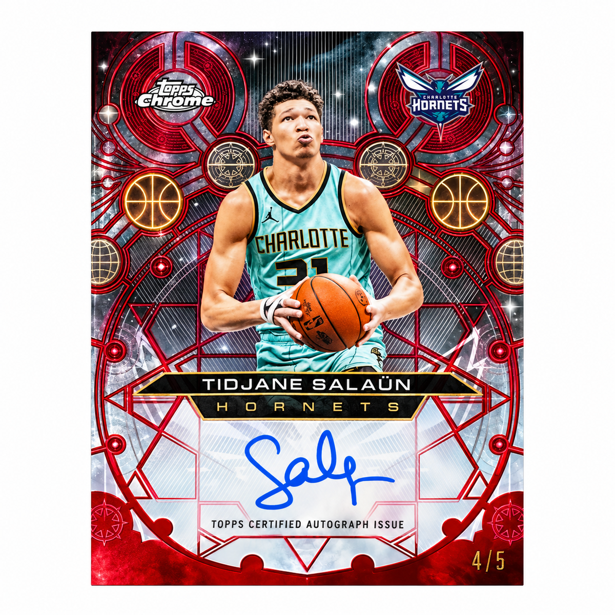 TOPPS - Carte Tidjane Salaün Auto Red /5 – Chrome Update 2025-26 – Charlotte Hornets