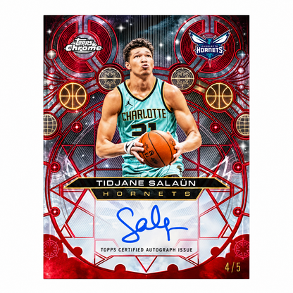 TOPPS - Carte Tidjane Salaün Auto Red /5 – Chrome Update 2025-26 – Charlotte Hornets