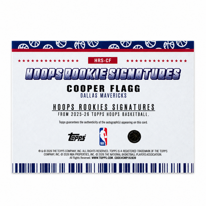 TOPPS - Auto Cooper Flagg Rookie Signatures Auto /75 2025-26 – Dallas Mavericks