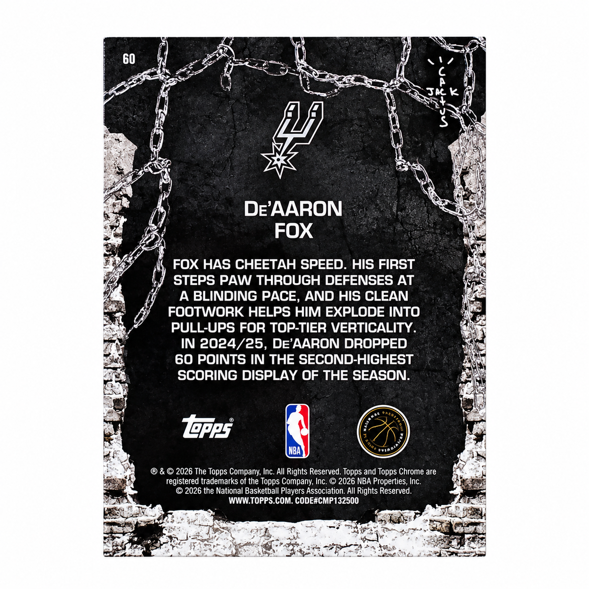 TOPPS - Carte De’Aaron Fox /50 – Cactus Jack 2025-26 – San Antonio Spurs