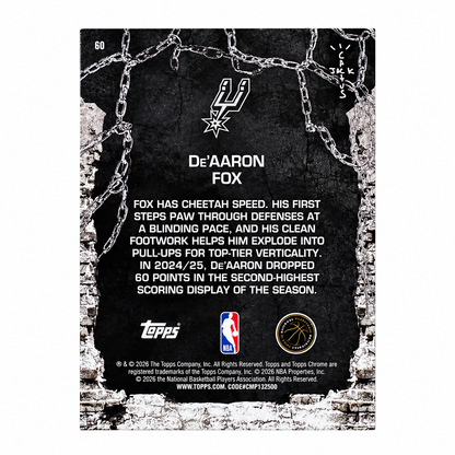 TOPPS - Carte De’Aaron Fox /50 – Cactus Jack 2025-26 – San Antonio Spurs