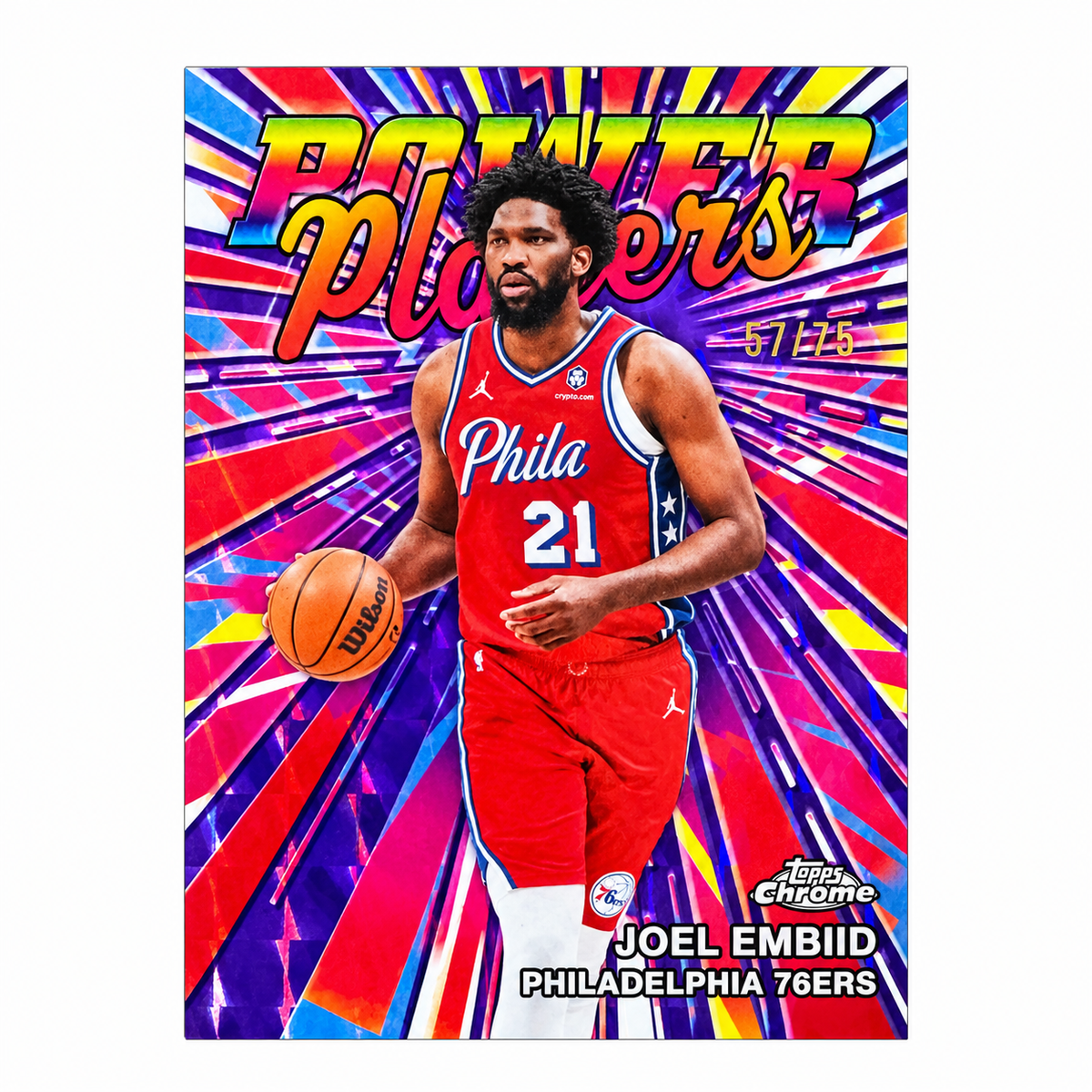 TOPPS - Carte Joel Embiid Power Players Purple /75 – Philadelphia 76ers