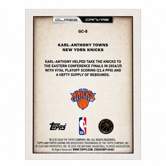 TOPPS - Carte Karl-Anthony Towns Glass Canvas – Update 2025-26 – New York Knicks