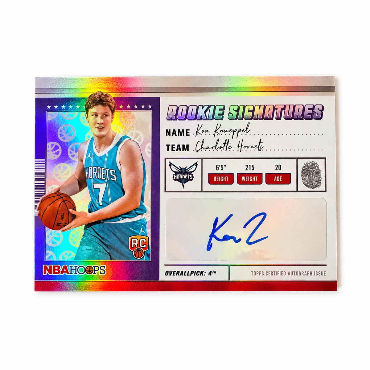 TOPPS – Carte Kon Knueppel Auto – NBA Hoops Rookie 2025-26 – Charlotte Hornets