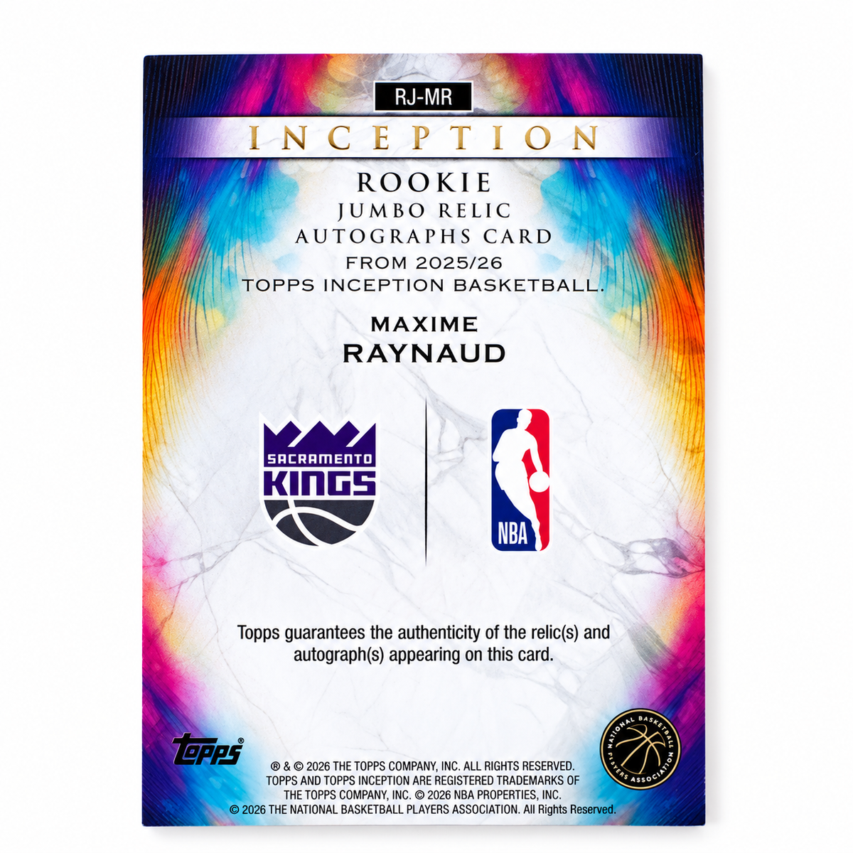 TOPPS - Auto Maxime Raynaud RC Auto Relic Rookie Inception – Sacramento Kings