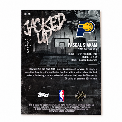 TOPPS – Carte Pascal Siakam Jacked Up /10 – Cactus Jack 2025-26 – Indiana Pacers