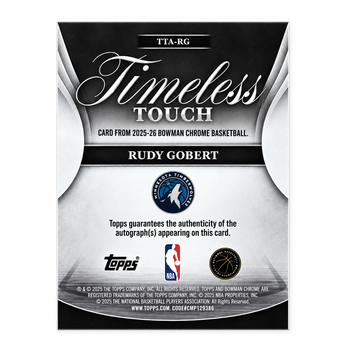 TOPPS - Carte Rudy Gobert Auto Orange /25 – Bowman 2025-26 – Minnesota Timberwolves