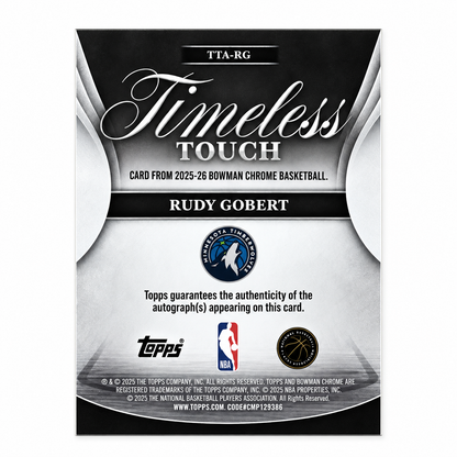 TOPPS - Carte Rudy Gobert Auto Orange /25 – Bowman 2025-26 – Minnesota Timberwolves