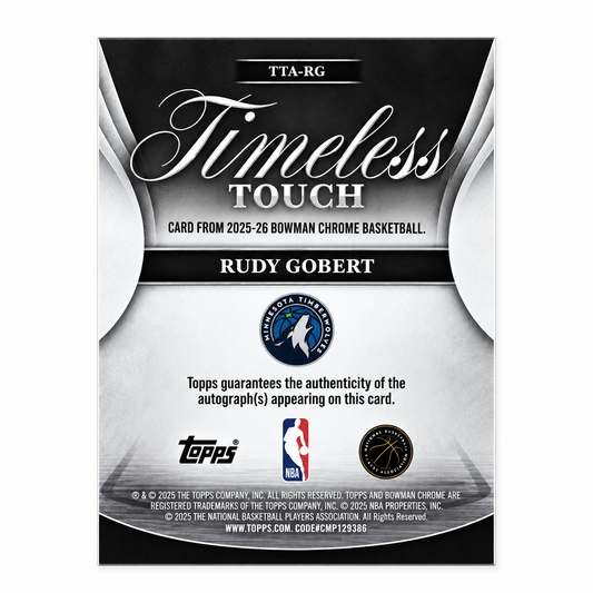 TOPPS - Carte Rudy Gobert Auto Orange /25 – Bowman 2025-26 – Minnesota Timberwolves