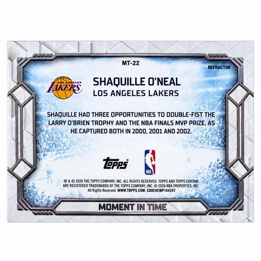 TOPPS - Chrome Carte Shaquille O’Neal Refractor – Moment in Time MT-22 – Los Angeles Lakers