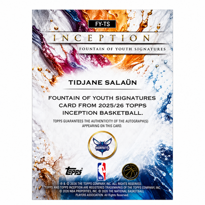 TOPPS - Carte Tidjane Salaün Auto Fountain of Youth /25 – Inception 2025-26 – Charlotte Hornets