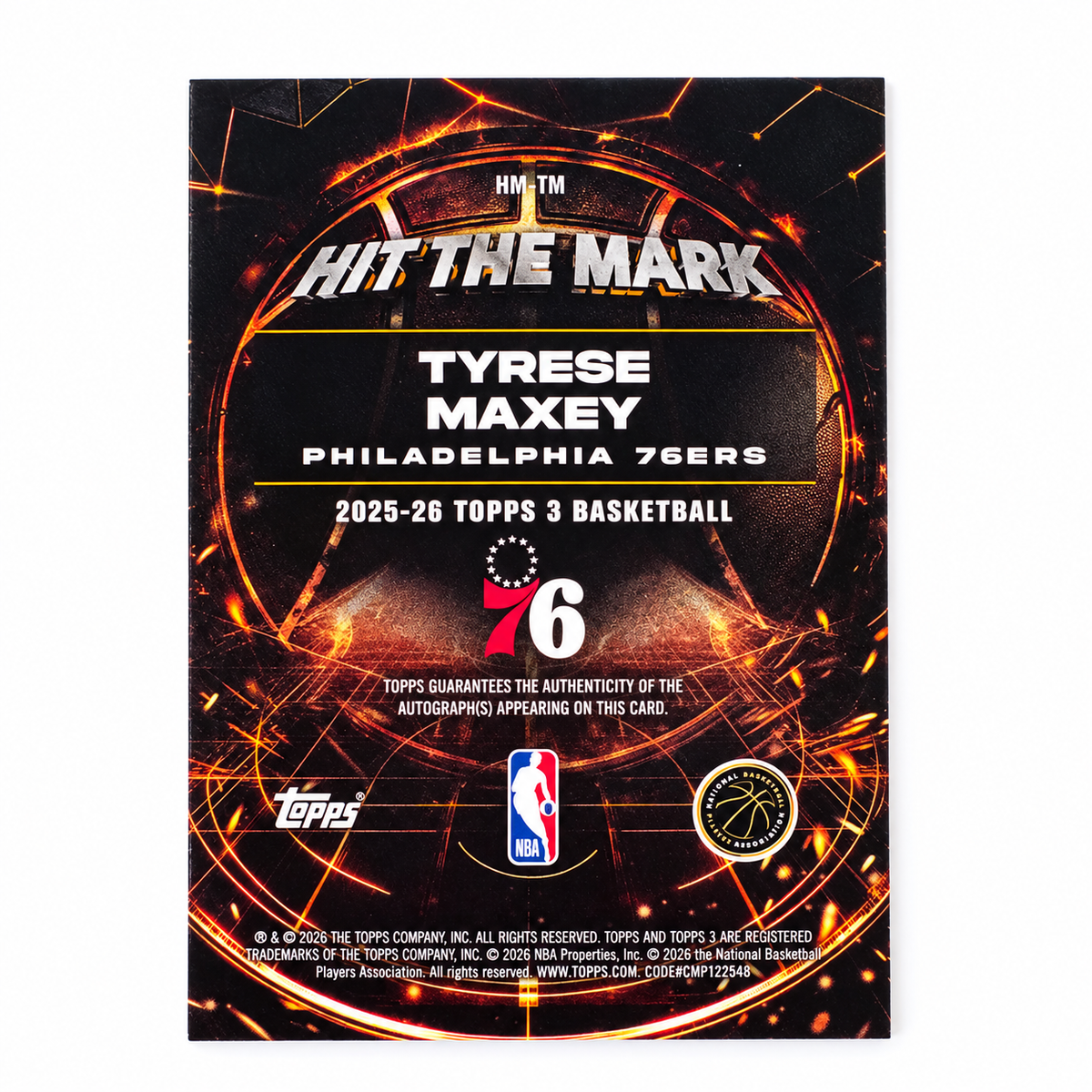 TOPPS - Carte Tyrese Maxey Auto /25 – Hit The Mark – Philadelphia 76ers – 2025-26