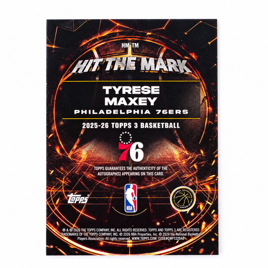 TOPPS - Carte Tyrese Maxey Auto /25 – Hit The Mark – Philadelphia 76ers – 2025-26
